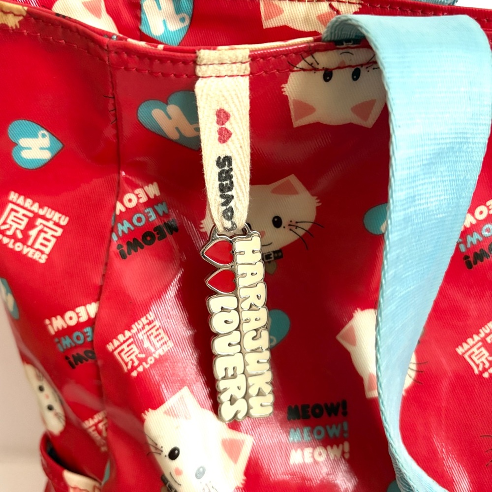 Harajuku Lovers Red Cats Tote Bag Gwen Stefani with Matching Zip Pouch Bag Charm - Picture 4 of 16